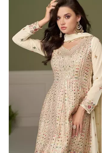 Off white free size upto 42 heavy georgette palazzo suits