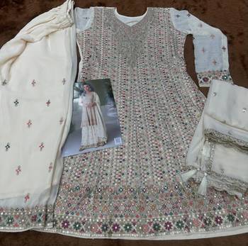 Off white free size upto 42 heavy georgette palazzo suits 3