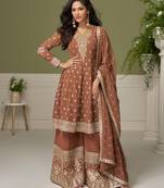 Brown free size upto 42 heavy georgette palazzo suits