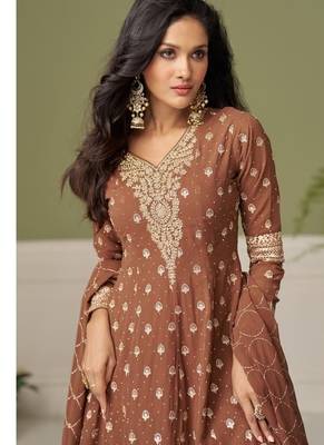 Brown free size upto 42 heavy georgette palazzo suits 2