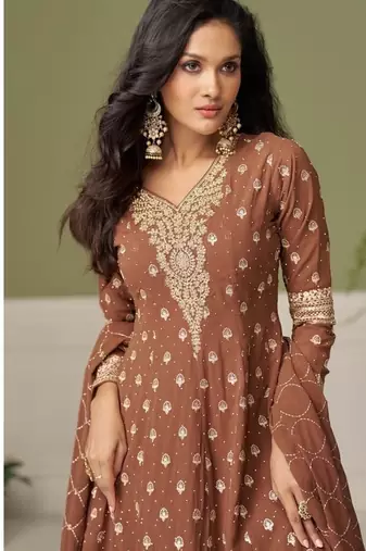 Brown free size upto 42 heavy georgette palazzo suits