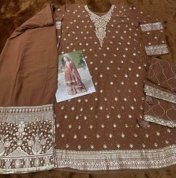 Brown free size upto 42 heavy georgette palazzo suits 3