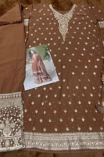 Brown free size upto 42 heavy georgette palazzo suits