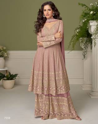 Ligh purple free size upto 42 heavy georgette palazzo suits 1