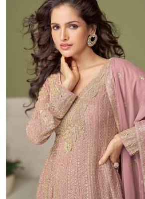 Ligh purple free size upto 42 heavy georgette palazzo suits 2