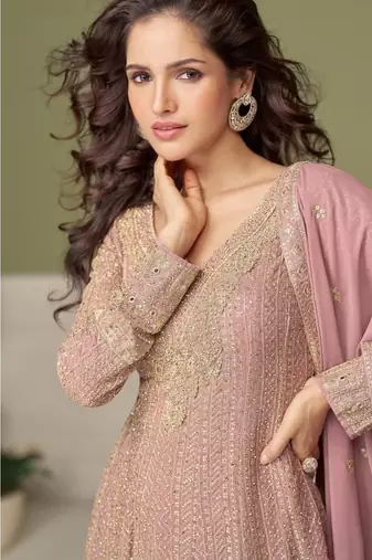 Ligh purple free size upto 42 heavy georgette palazzo suits