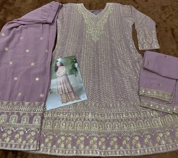 Ligh purple free size upto 42 heavy georgette palazzo suits 3