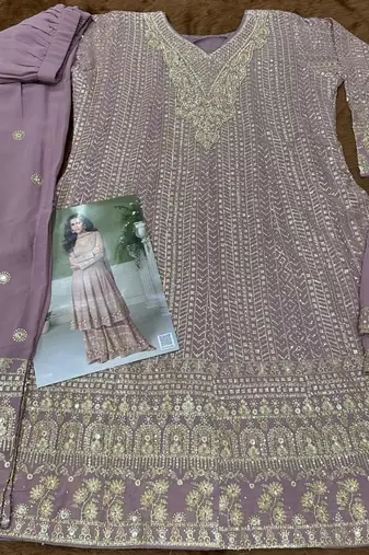 Ligh purple free size upto 42 heavy georgette palazzo suits