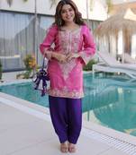 Baby pink embroidered viscose designer kurta set with batwa