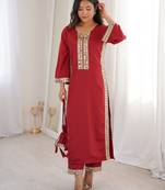 Maroon real mirror viscose designer kurta set with batwa