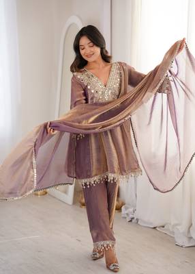 purple mirror embroidered silk kurta trouser set 2
