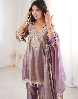 purple mirror embroidered silk kurta trouser set 3