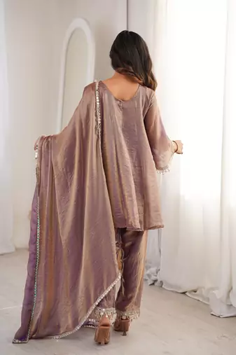purple mirror embroidered silk kurta trouser set