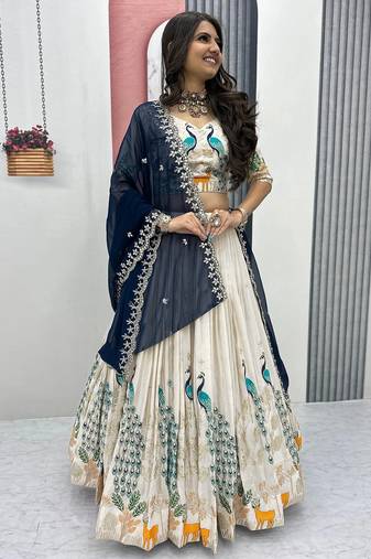 Women's Chinon Silk Embroiderd Semi-Stitched Lehenga Choli With Dupatta