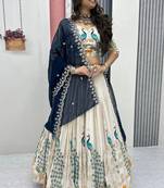 Women's Chinon Silk Embroiderd Semi-Stitched Lehenga Choli With Dupatta