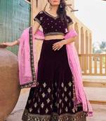 Women's Velvet Embroiderd Semi-Stitched Lehenga Choli With Dupatta