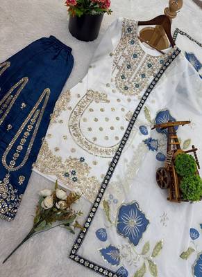 white zari embroidered silk kurta sharara set 5