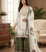 white embroidered silk kurta sharara set