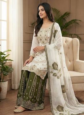 white embroidered silk kurta sharara set 2