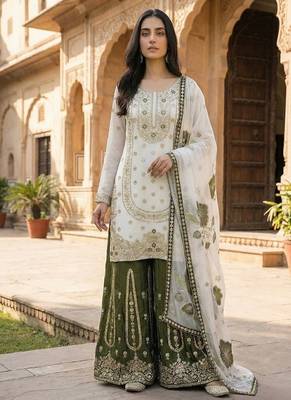 white embroidered silk kurta sharara set 3