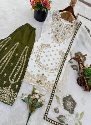 white embroidered silk kurta sharara set 5