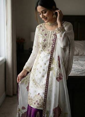 white threadwork silk kurta sharara set 2