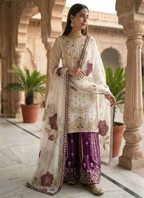 white threadwork silk kurta sharara set 4