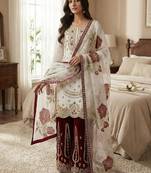 white embroidered straight silk kurta sharara set