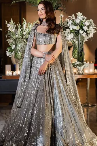 Grey Faux Georgette Lehenga Choli with 3MM & 7MM Sequins Embroidery