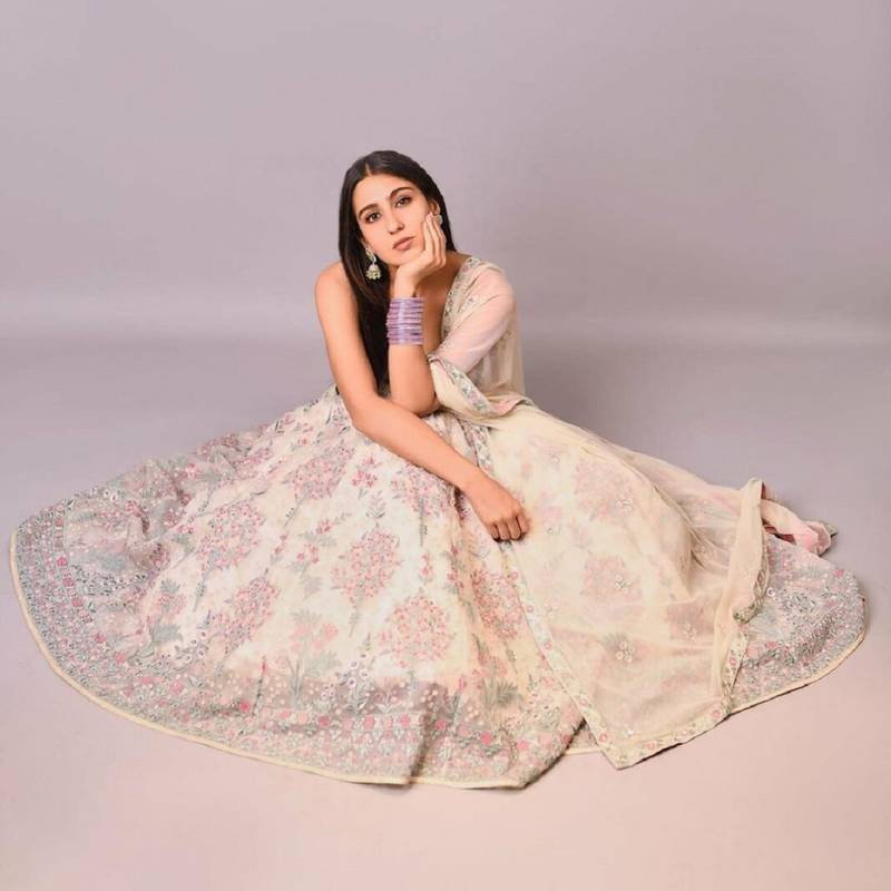 Wedding Wear Cream Lehenga with Sequins & Thread Embroidery Work