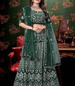 Elegant Dark Green Lehenga with Zari & Thread Embroidery Design