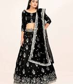 Black French Silk Lehenga Choli with Sequins & Mirror Embroidery Work