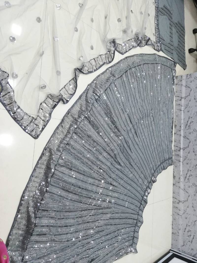 Grey Faux Georgette Lehenga Choli with 3MM & 7MM Sequins Embroidery