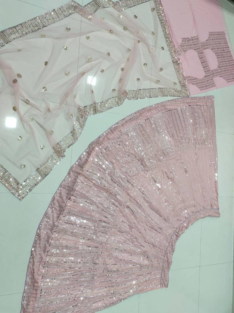 Designer Peach Lehenga Choli with Heavy Sequins Work & Flared Skirt