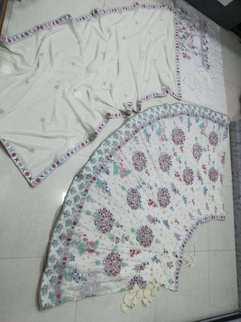 Wedding Wear Cream Lehenga with Sequins & Thread Embroidery Work