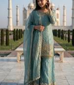 turquoise embroidered jimmy choo kurta sharara set