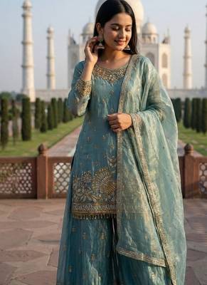 turquoise embroidered jimmy choo kurta sharara set 2