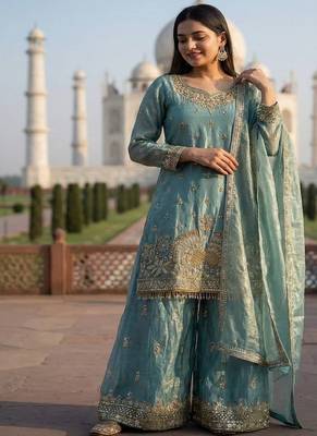 turquoise embroidered jimmy choo kurta sharara set 3