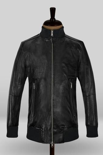 Stylish black color lambskin bomber leather jacket classic look