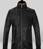 Stylish black color lambskin bomber leather jacket classic look
