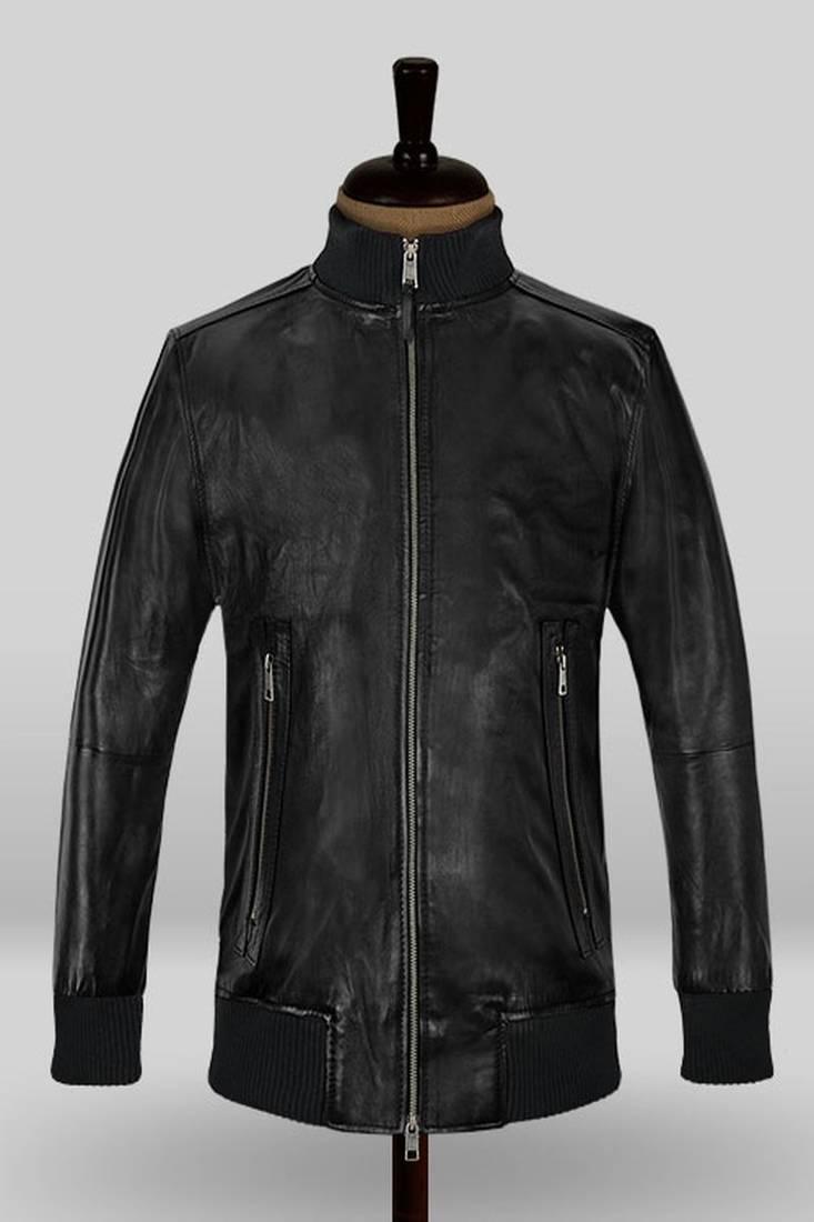 Stylish black color lambskin bomber leather jacket classic look