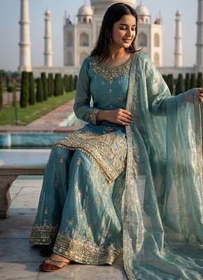 turquoise embroidered jimmy choo kurta sharara set 4