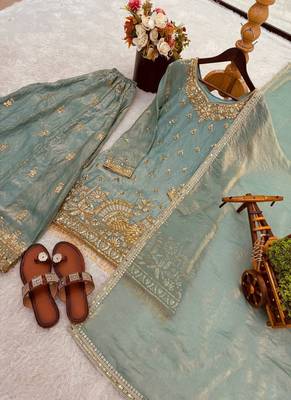 turquoise embroidered jimmy choo kurta sharara set 5