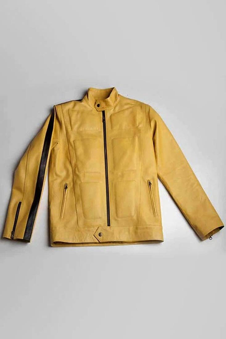 Men's yellow leather jacket motorcycle jacket pure lambskin  biker jacket