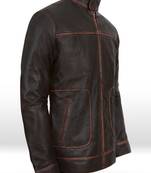 Vintage brown  lambskin leather jacket collor button moto café racer