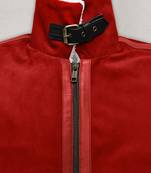 Men's red suede leather leather jacket  slim fit motor style café racer