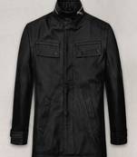 Stylish black button zip lambskin leather biker jacket  slim fit moto style