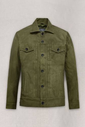 Men's green olive suede leather leather jacket  slim fit motor style