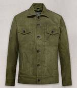 Men's green olive suede leather leather jacket  slim fit motor style
