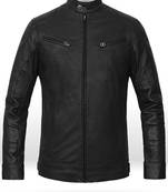 Black café racer  men's leather jacket pure lambskin motorcycle biker jacket